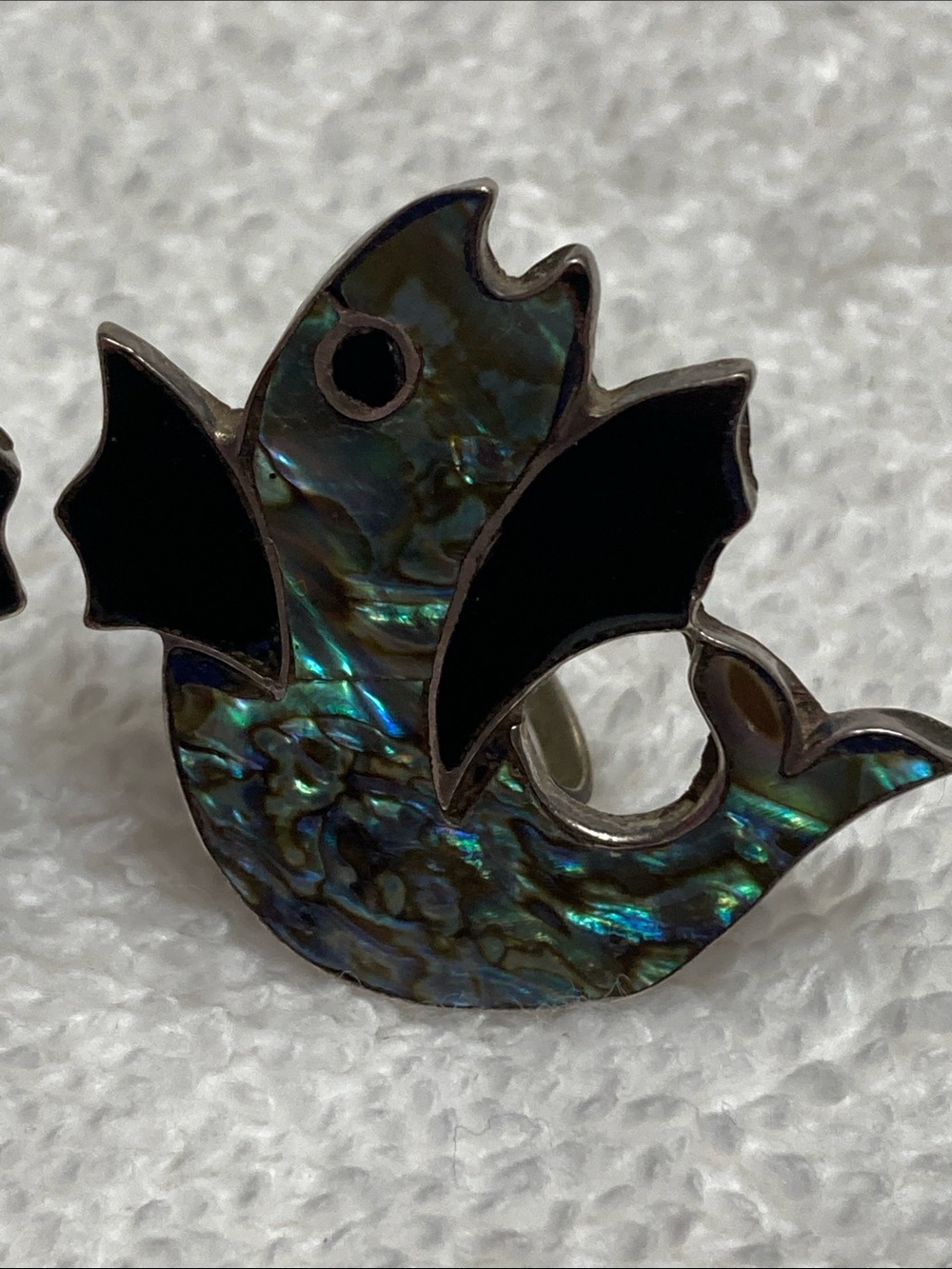 Abalone Shell Fish Screw Back Earrings with Black Inlay - Picture 2 of 6